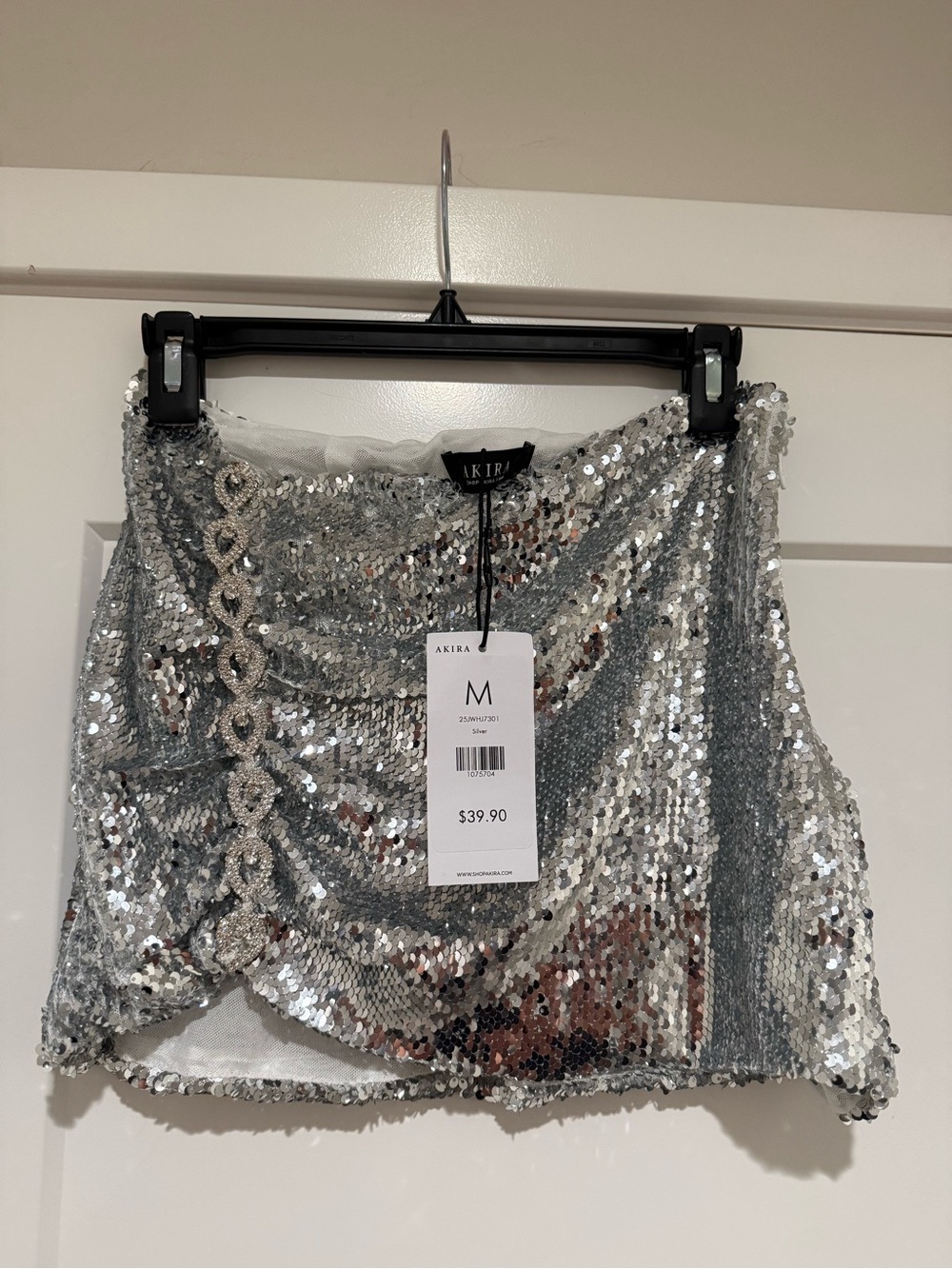AKIRA Silver Sequin Mini Skirt